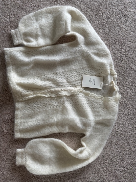 Sezane Sweaters - Sezane Cream Eyelet-Detail Mohair Blend Cardigan
